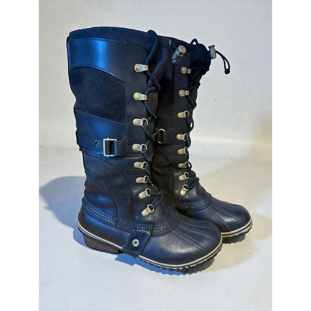 Sorel Conquest Carly Boot Black Waterproof Tall Moto Women’s size 7.5 Read